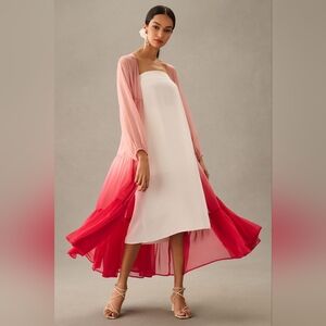 By Anthropologie Tiered Sheer Ombre Gradient Pink Duster Kimono Coverup OS